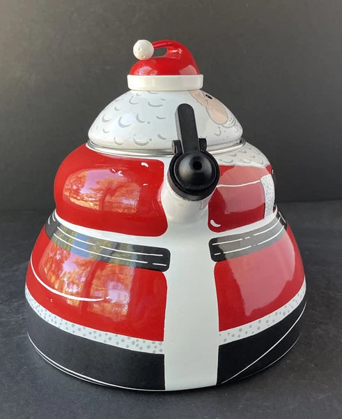 Roshco Enamel 3 Quart Santa Clause Whistling Teapot Kettle w/ Box
