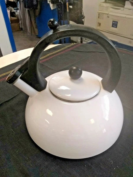 Vintage Copco Enamel Coated  White Tea Kettle Black Handle