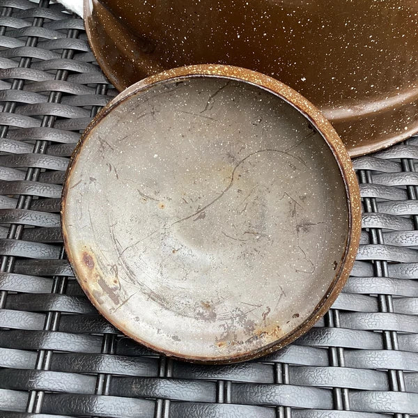 Vintage BROWN SPECKLED ENAMEL TEA KETTLE ~ Wire Spring Handle~ 96 ounce