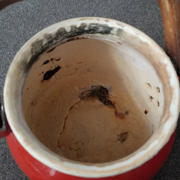 RED Enamelware Graniteware Coffee Tea Pot Vintage Bamboo Knob & Handle 4 DISPLAY