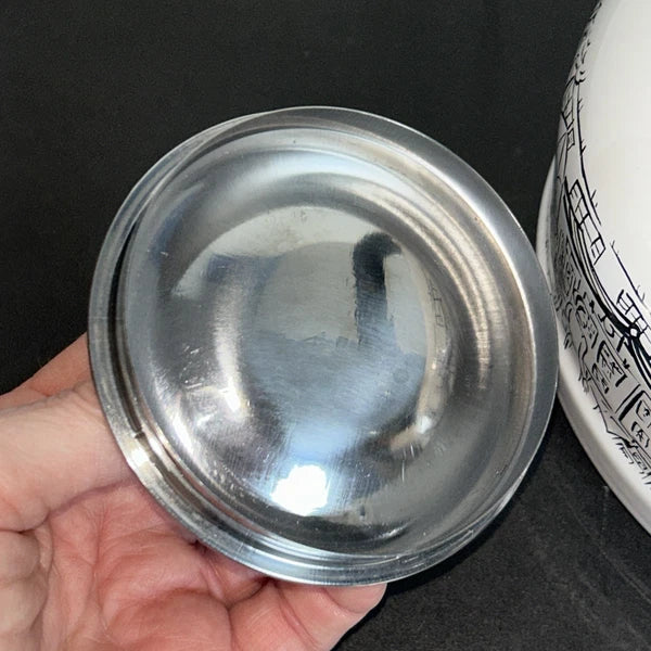 Vintage Mikasa Enamelware Parisian Scenes Whistling Tea Kettle