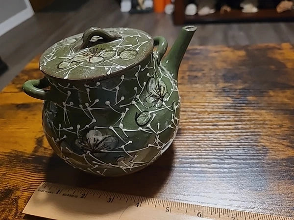 Vintage Japanese Teapot, Raised Pottery Enamel Detail,Does Have Chips