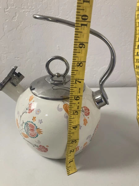 World Market White Orange Floral Pattern Oven Safe Tea Pot Kettle