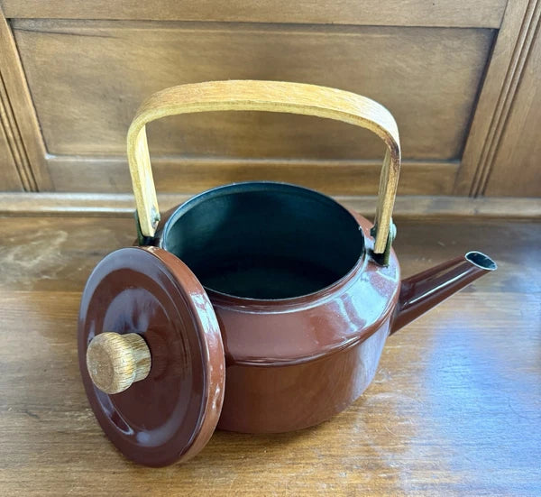 Copco Vintage Chocolate Brown Michael LAX Design #117 Enamel Tea Kettle