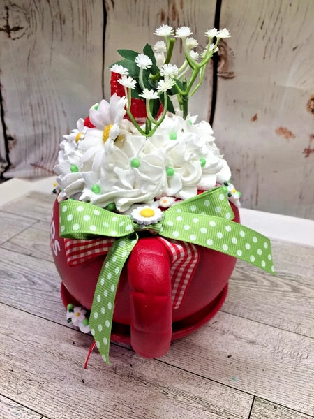 Cute  Farmers Market Strawberry & Daisies Themed Fake Whipped Cream Teapot