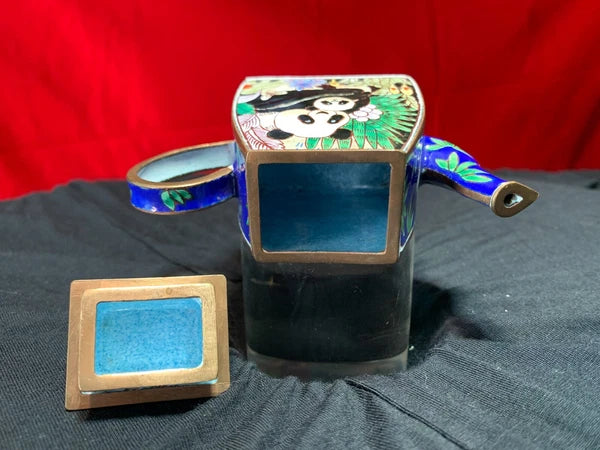 John Clementson Miniature Brass and Enamel Teapot with Panda