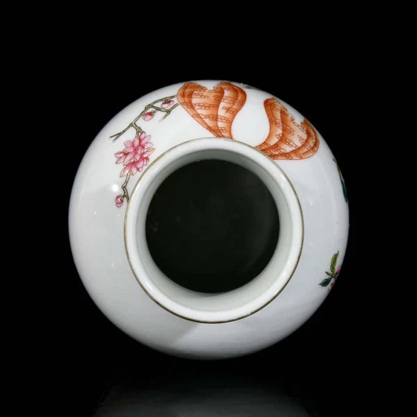 Yongzheng Signed Pair Old Chinese Colour Enamel Vase W/flower N3363
