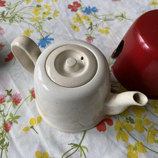 Vintage Red Metal Cover Insulated Teapot Coffee Pot by Vicki made in Japan