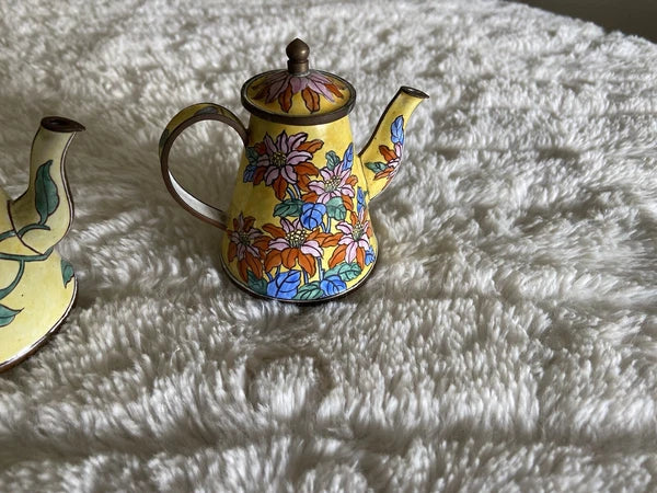 Collector’s Hand Painted Enamel Teapot Flowers  Butterflies Kelvin Chen Unsigned