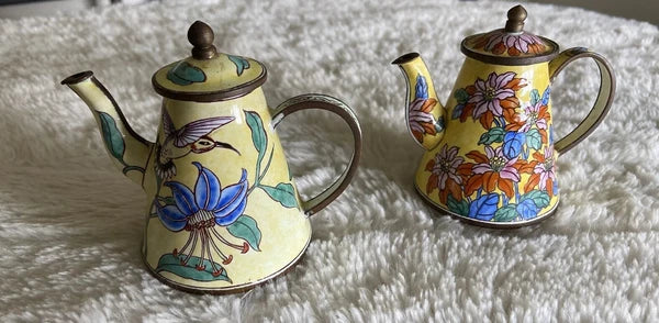 Collector’s Hand Painted Enamel Teapot Flowers  Butterflies Kelvin Chen Unsigned